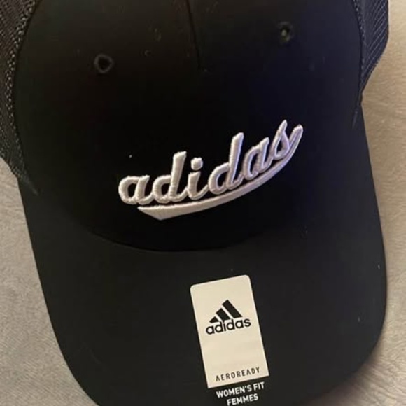 BRAND NEW women adidas mesh trucker black / white logo adjustable cap hat - Picture 3 of 4